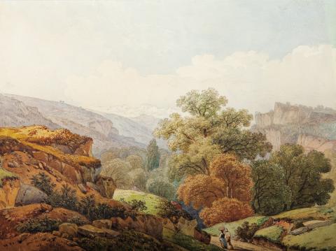 Wolfgang-Adam Töpffer, Paysage vallonné avec fond de montagnes, vers 1825