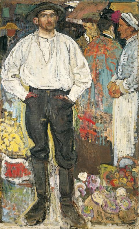 Edouard Vallet, Paysan debout, au marché, 1905