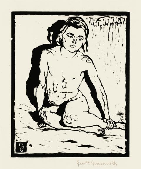 Giovanni Giacometti, Knieder Mädchenakt von vorn, Ottilia, Nu de fillette acrroupie vue de devant, 1911