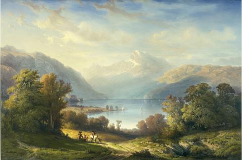 François Diday, Vue de Montreux, Chillon et Villeneuve, 1853