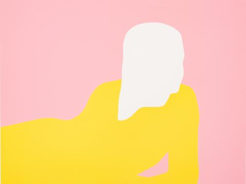 Franz Gertsch, Liegende (rosa Hintergrund), 1969