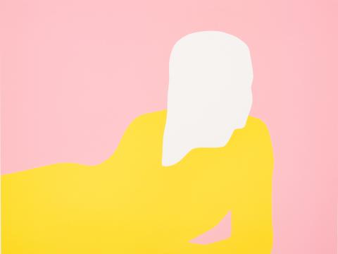 Franz Gertsch, Liegende (rosa Hintergrund), 1969