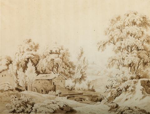 Pierre-Louis De la Rive , Paysage avec un moulin à eau, s.d.