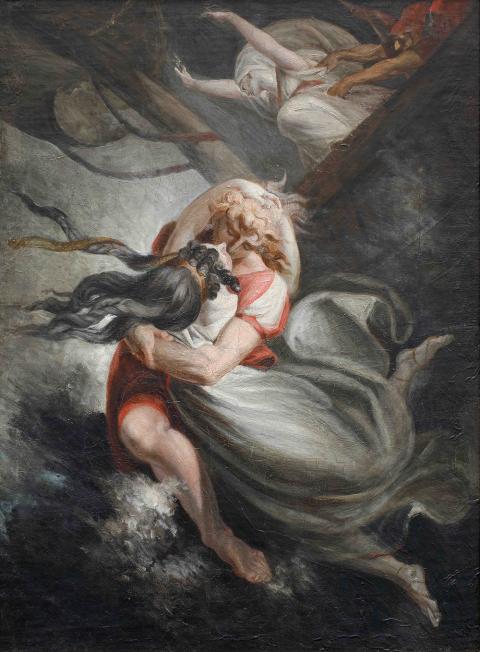 Johann Heinrich Füssli, Amanda/Rezia stürzt sich mit Hüon ins Meer, Fatime wird mit Gewalt zurückgehalten, 1804/1805