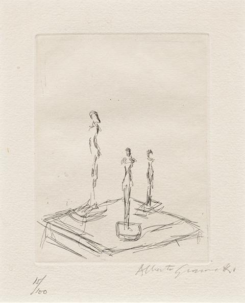 Alberto Giacometti, Trois figurines sur une sellette III, 1959