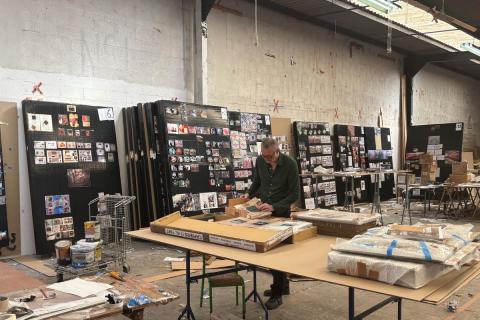 Thomas Hirschhorn in his Paris studio