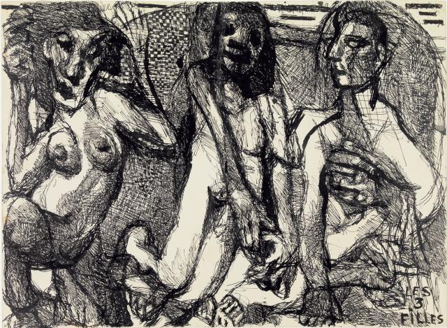 Louis Soutter, Les Trois Filles (recto), Trois Têtes (verso), 1930-1937