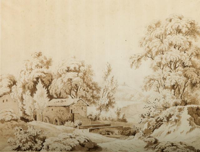 Pierre-Louis De la Rive , Paysage avec un moulin à eau, s.d.