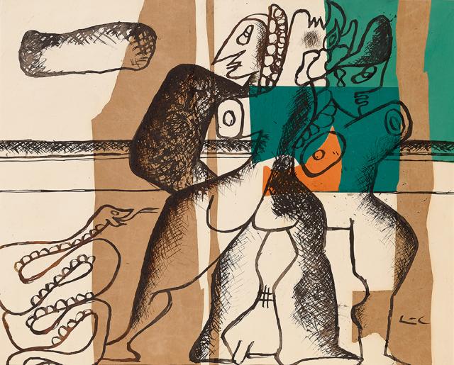 Le Corbusier, Groupe de trois femmes nues debout et serpent, 1960