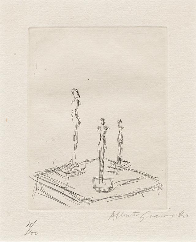 Alberto Giacometti, Trois figurines sur une sellette III, 1959